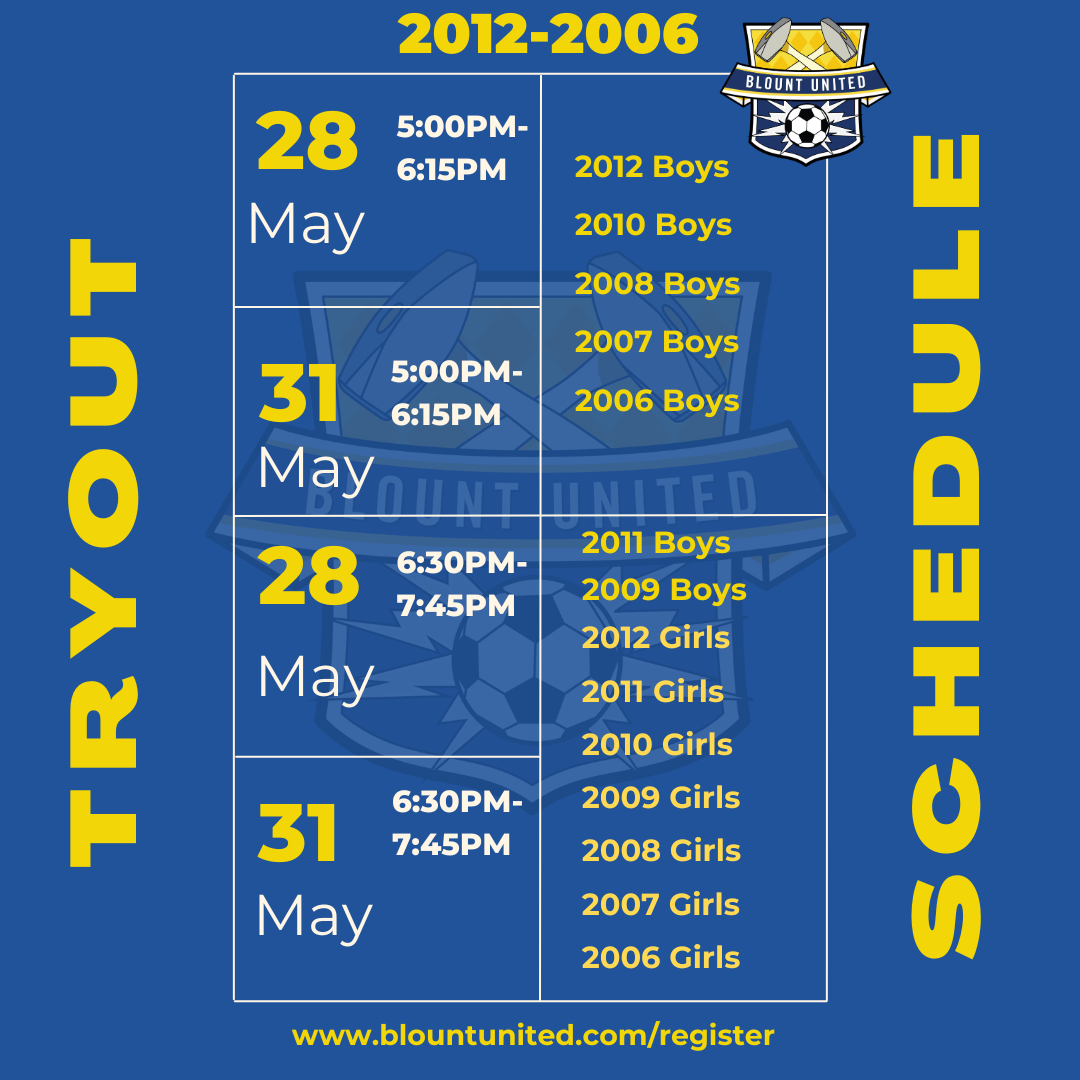 2024-25 BUSC 2012-2006 Tryout Schedule