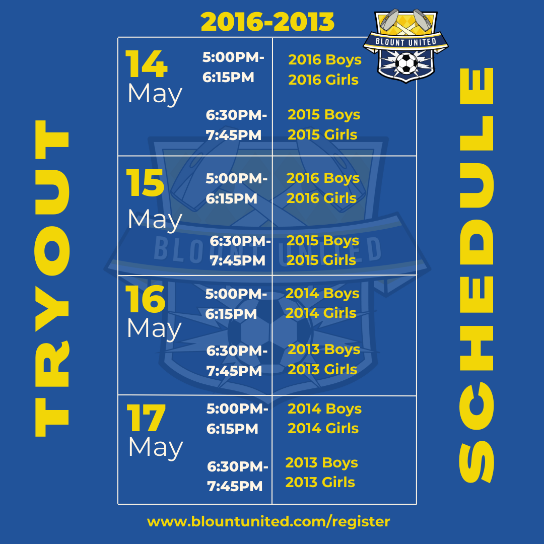 2024-25 BUSC 2016-2013 Tryout Schedule
